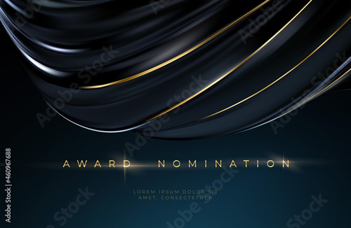 Awards ceremony luxurious black wavy background with golden text. Black silk luxury background. Vector illustration photo