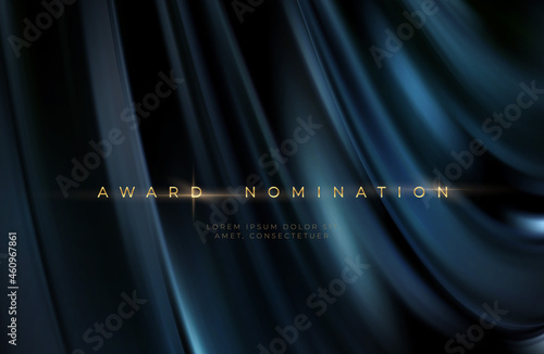 Awards ceremony luxurious black wavy background with golden text. Black silk luxury background. Vector illustration