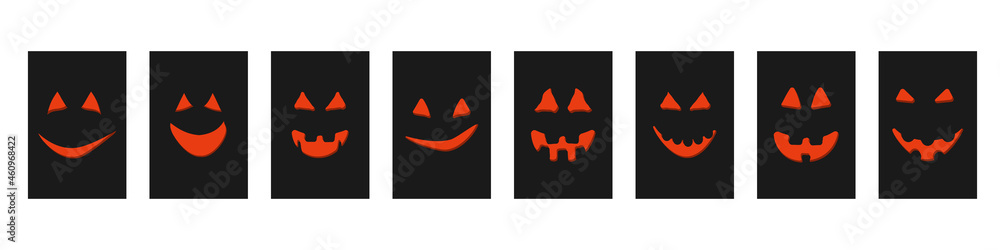 halloween orange pumpkin face jack-o-lantern on cards. halloween orange pumpkin face jack-o-lantern on cards.