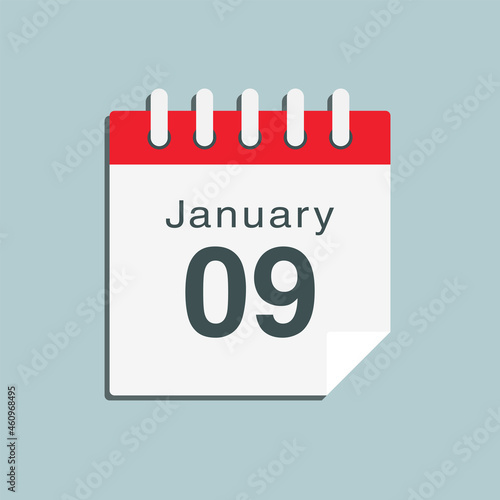 Icon day date 9 January, template calendar page