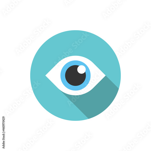 Eye in circle, long shadow icon. Sight, vision, search, view, surveillance and health concept. Flat design. EPS 8 vector illustration, no transparency, no gradients