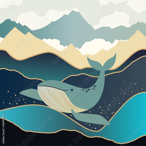 illustration of an background with whales