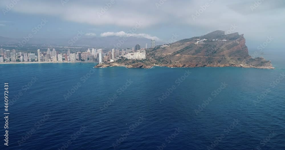 Aerial video panorama of Benidorm , Valencia , España with costal line Aerial video panorama of Benidorm , Valencia , España with costal line
