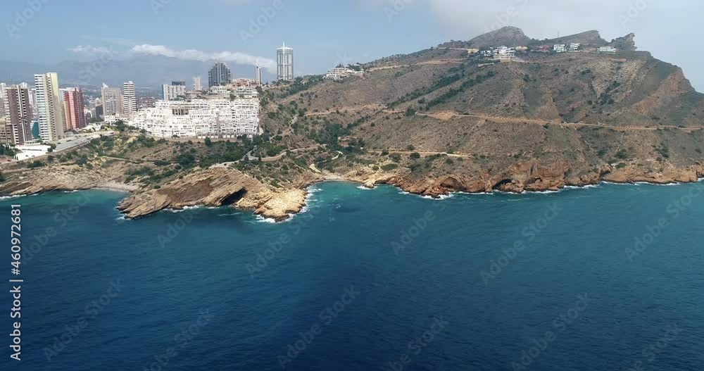Aerial video panorama of Benidorm , Valencia , España with costal line Aerial video panorama of Benidorm , Valencia , España with costal line
