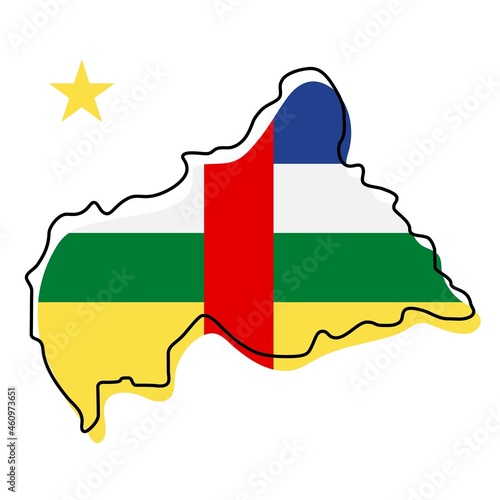 Stylized outline map of Central African Republic with national flag icon. Flag color map of Central African Republic vector illustration.