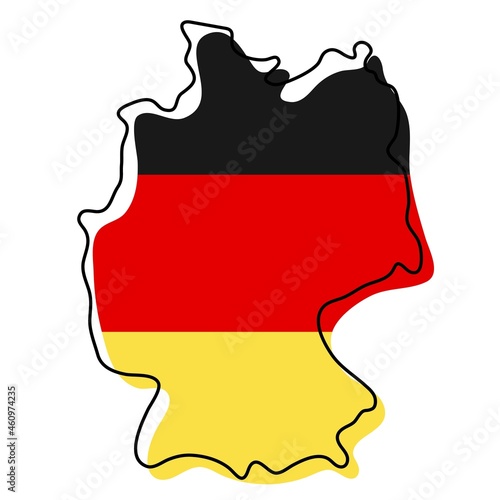Stylized outline map of Germany with national flag icon. Flag color map of Germany vector illustration.