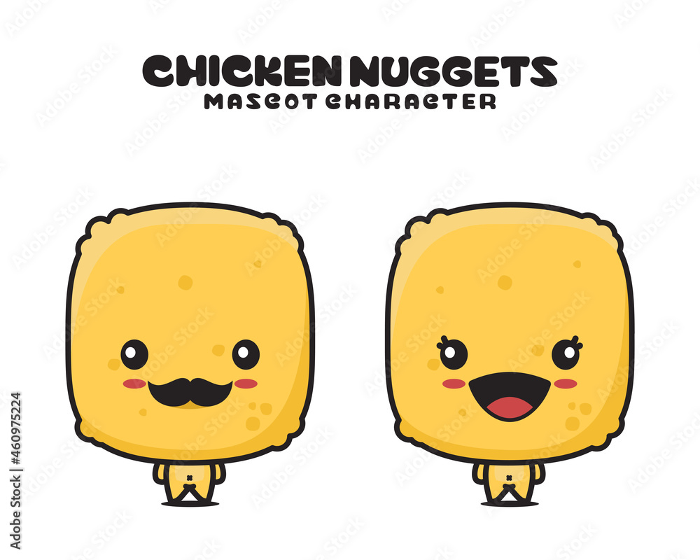 Obraz premium cute chicken nuggets mascot, food cartoon illustration