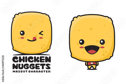 Fototapeta Naklejka Na Ścianę i Meble -  cute chicken nuggets mascot, food cartoon illustration