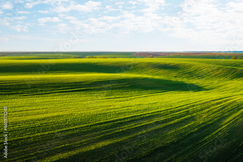 Fotografi Splendid summer scene of a rolling hills of agricultural area from a bird's eye view