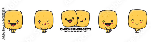 cute chicken nuggets mascot, food cartoon illustration, with different facial expressions and poses