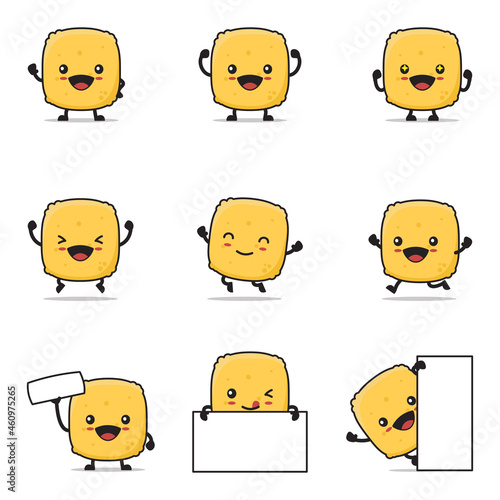 cute chicken nuggets cartoon. with happy facial expressions and different poses