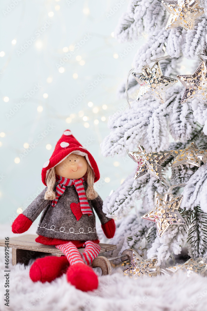 Christmas and newyear cozy decoration, bokeh background. Christmas and newyear cozy decoration, bokeh background.