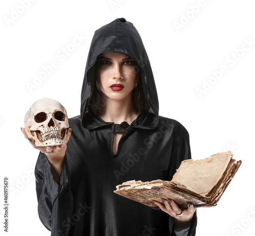 Young witch with skull and ...