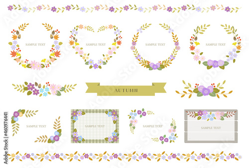 秋の手描きフレーム 飾り枠 / vector eps