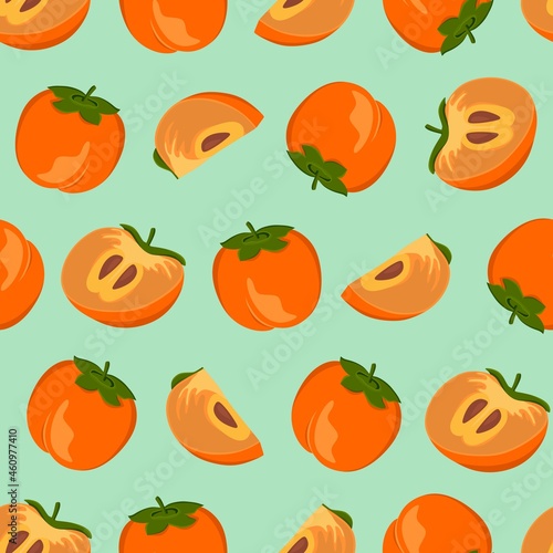 Persimmon pattern vector illustration isolated on a green background. A concept for stickers, posters, postcards, websites