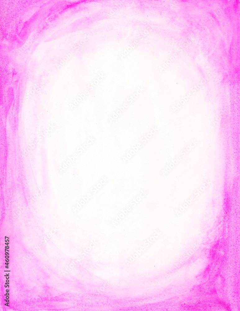 Purple watercolor background with a white space in the center. Pink abstract template. Hand-drawn frame for your design. Purple gradient backdrop. Watercolor textured illustration.
