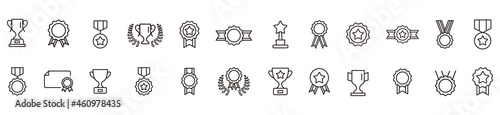 Awards, Trophy cup, Medal, and Winner prize line icons set Collection vector