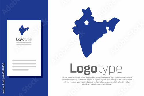 Blue India map icon isolated on white background. Logo design template element. Vector