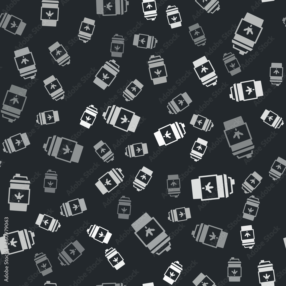 Grey Coffee cup to go icon isolated seamless pattern on black background. Vector Grey Coffee cup to go icon isolated seamless pattern on black background. Vector