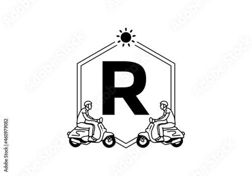 Scooter line art with R initial letter