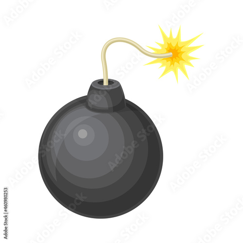 Round black bomb with burning fuse vector illustration on white background