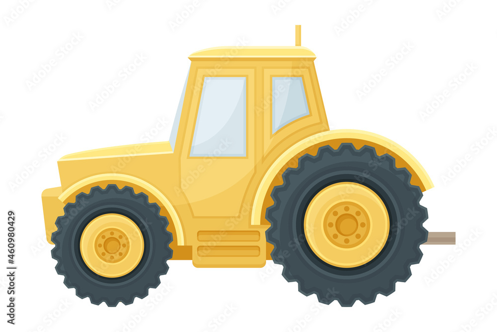 Tractor industrial vehicle agricultural transport flat vector illustratio