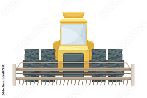 Tractor harvester industrial vehicle agricultural transport flat vector illustration