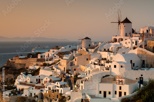 Sunset in the Santorini Archipelago in the city of Oia