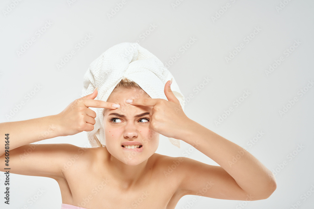 pretty woman bare shoulders acne treatment Studio close-up pretty woman bare shoulders acne treatment Studio close-up
