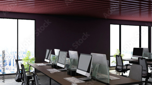 Fototapeta Naklejka Na Ścianę i Meble -  office area with blank wall 3d design interior