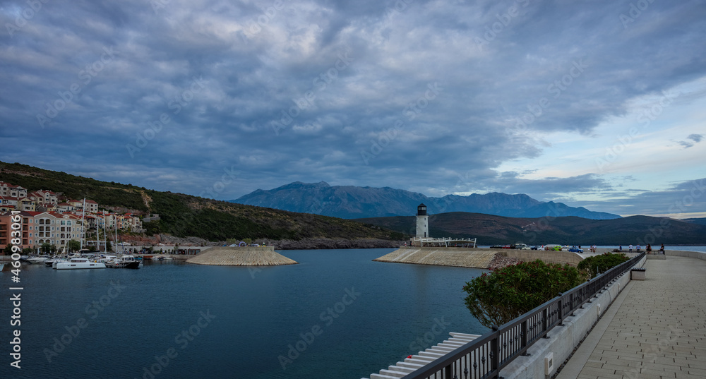 Lighthouse in the Lustica Bay at sunset, Montenegro