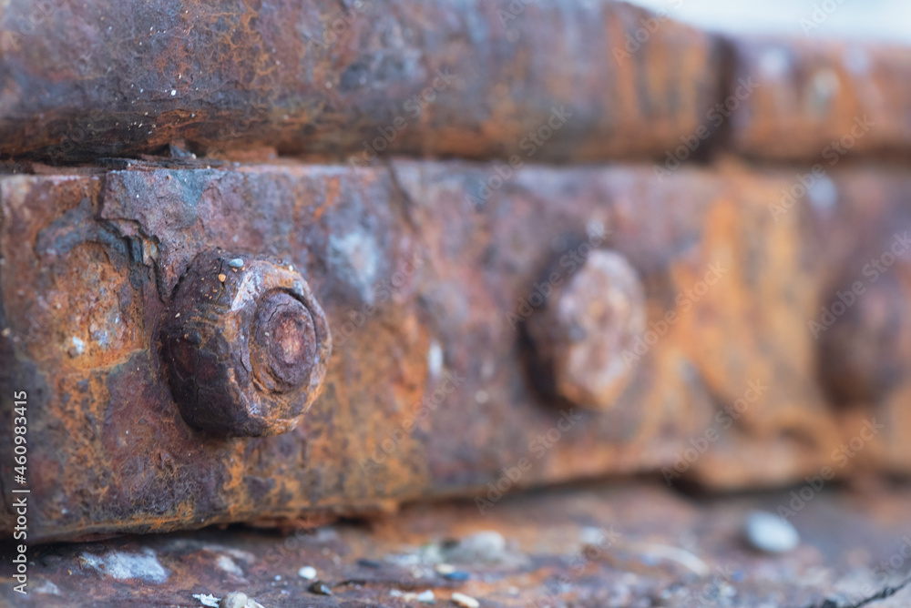 Old rusty rails close up background. Old rusty rails close up background.