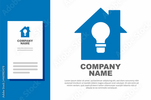Blue Smart house and light bulb icon isolated on white background. Logo design template element. Vector