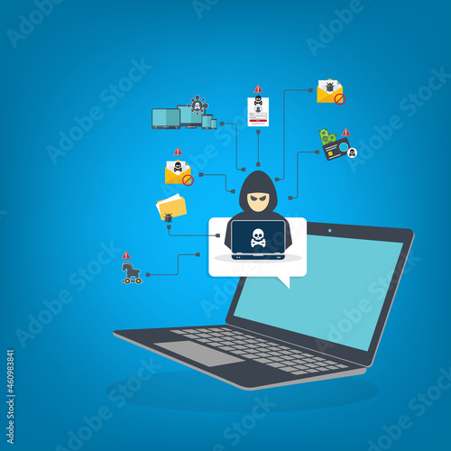 Wallpaper Mural Hacker with laptop computer stealing confidential data, personal information and credit card detail. Hacking concept.	
 Torontodigital.ca