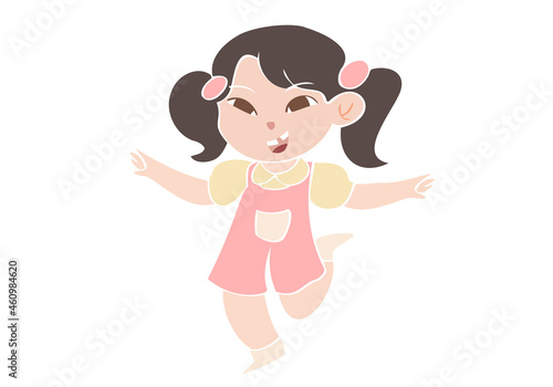 Cute Little Girl Dancing, Hand drawn style vector illustration