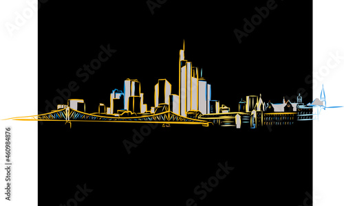 Colorful Frankfurt Main Drawing on black