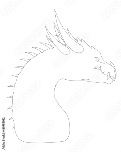 Dragon head contour from black lines isolated on white background. Vector illustration