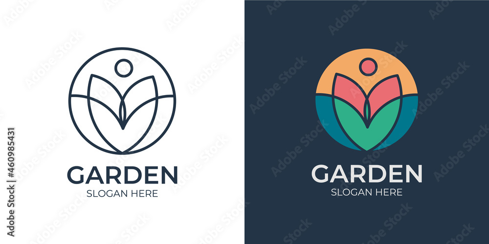 elegant colorful garden logo set