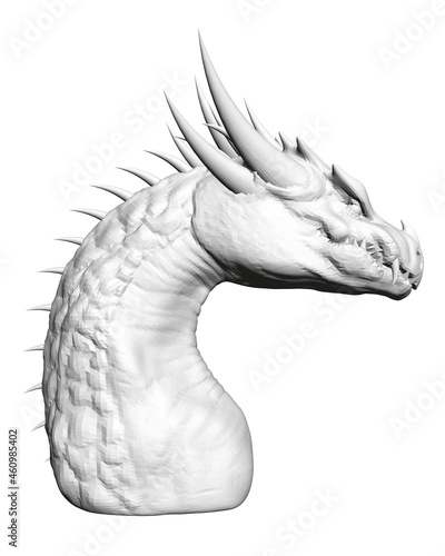 Dragon head model from black lines Isolated on white background. Side view. 3D. Vector illustration