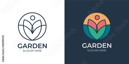 elegant colorful garden logo set