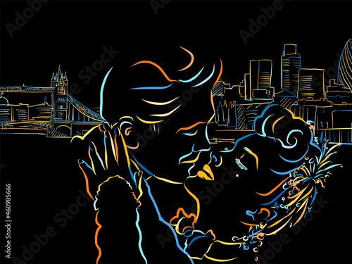 Colorful Lonodn Skyline Honeymoon on black