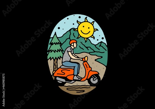 Riding a scooter line art