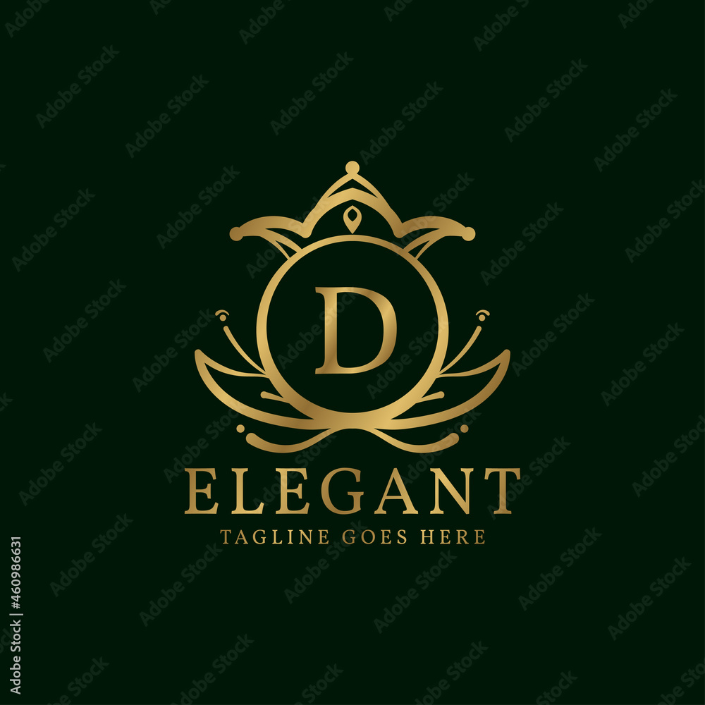 letter D elegant leaves and crown crest vector logo design letter D elegant leaves and crown crest vector logo design
