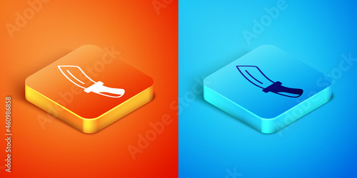 Isometric Diving knife icon isolated on orange and blue background. Vector