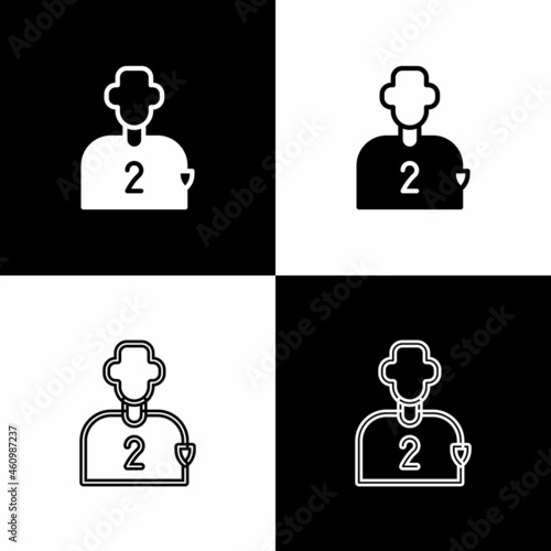 Set Football or soccer player icon isolated on black and white background. Vector