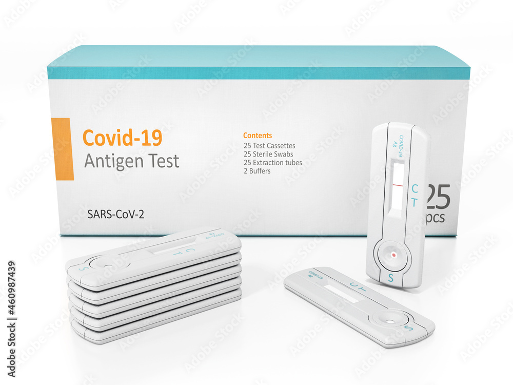 Covid-19 antigen test kit isolated on white background. 3D illustration