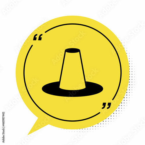 Black Traditional korean hat icon isolated on white background. Yellow speech bubble symbol. Vector