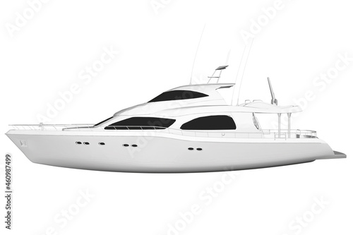 White yacht model isolated on white background. Side view. 3D. Vector illustration