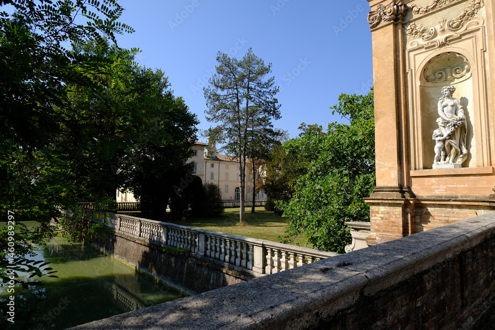 Park with water channel. Giuseppe Verdi Museum in Busseto.