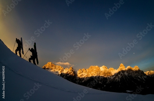 Ski and snowboard on dolomites